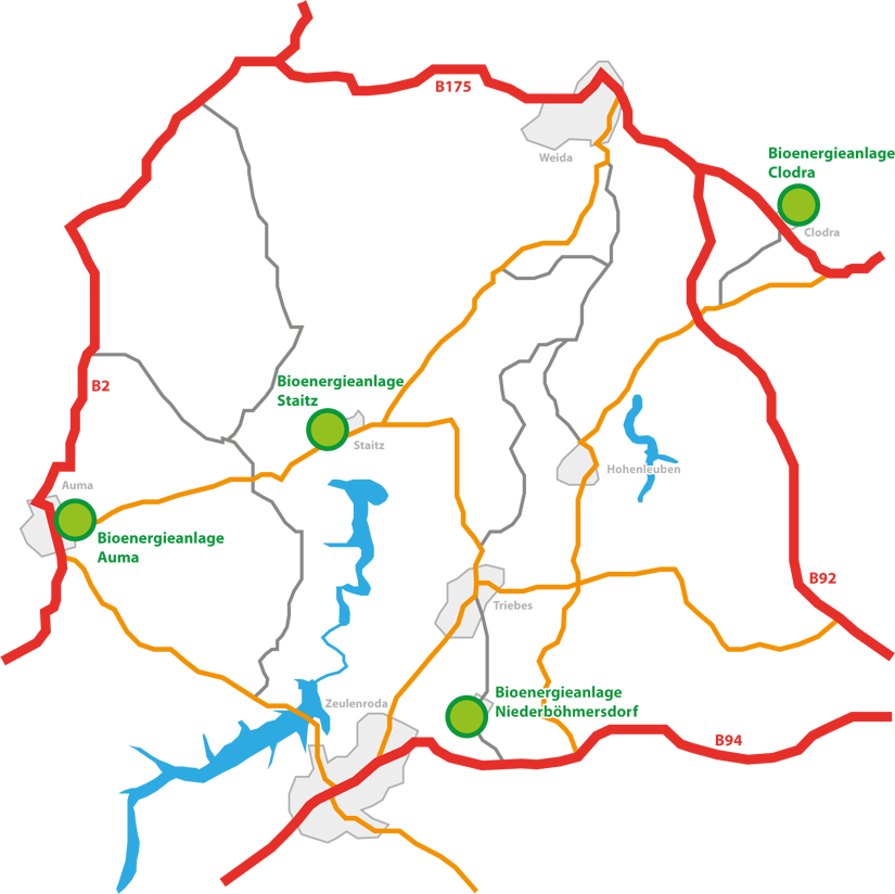 Anlagenstandorte der RAVESTA energie GmbH
